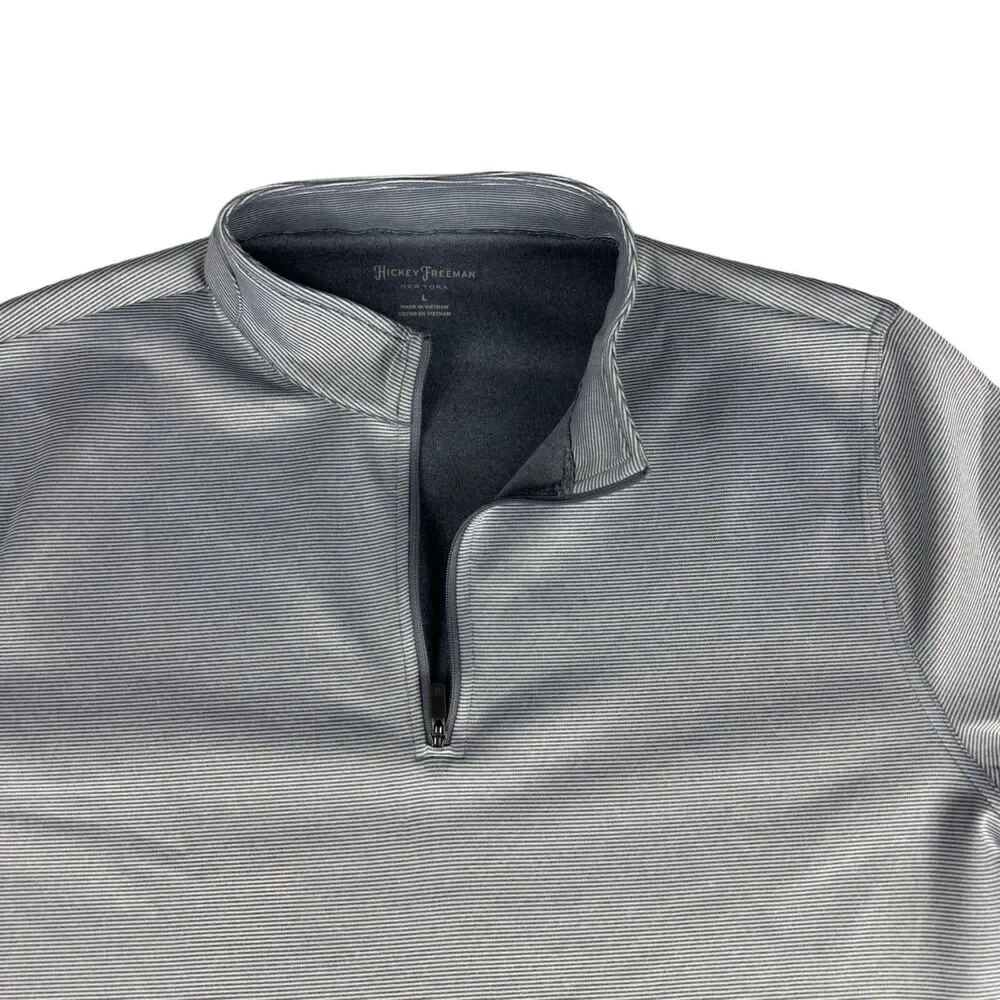 Hickey Freeman Pullover Men's Large Gray Long Sleeve 1/4 Zip Jacket Striped Golf
